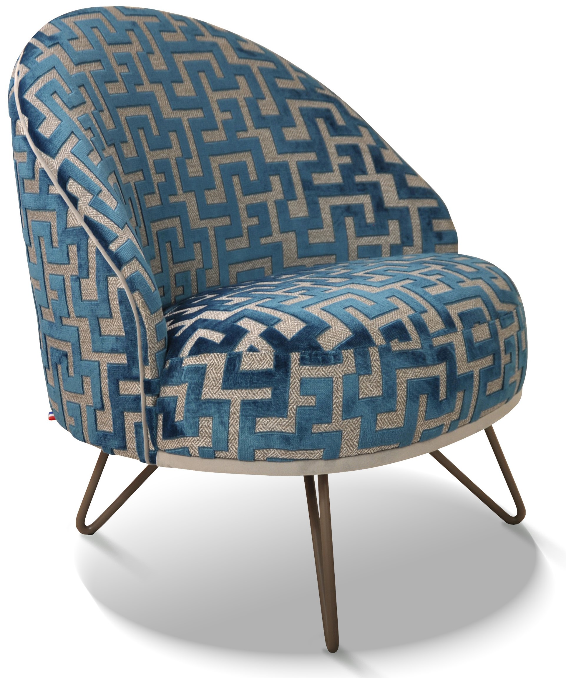 Léa laque cappuccino tissu assise et dossiers en labyrinthe bleu et devanture d'assise brunei 05